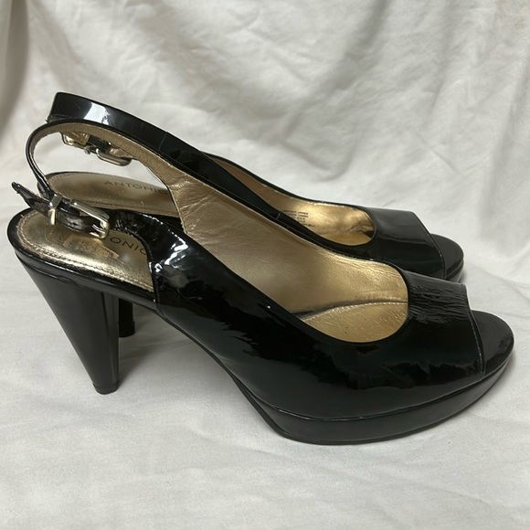 Antonio Melani, Black, SlingBack, Open Toe Heels, 8M - Picture 2 of 13